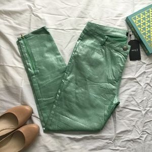 NWT Very J Metallic Mint Green Ankle Jeans